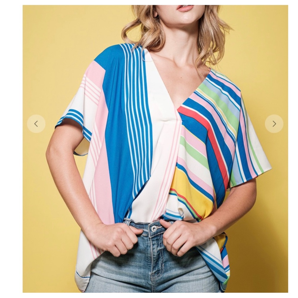 21 Multi Color Striped Tunic Blouse Top - Picture 3 of 5